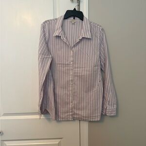 Talbots Women's Pink and White Striped Button-Down Shirt